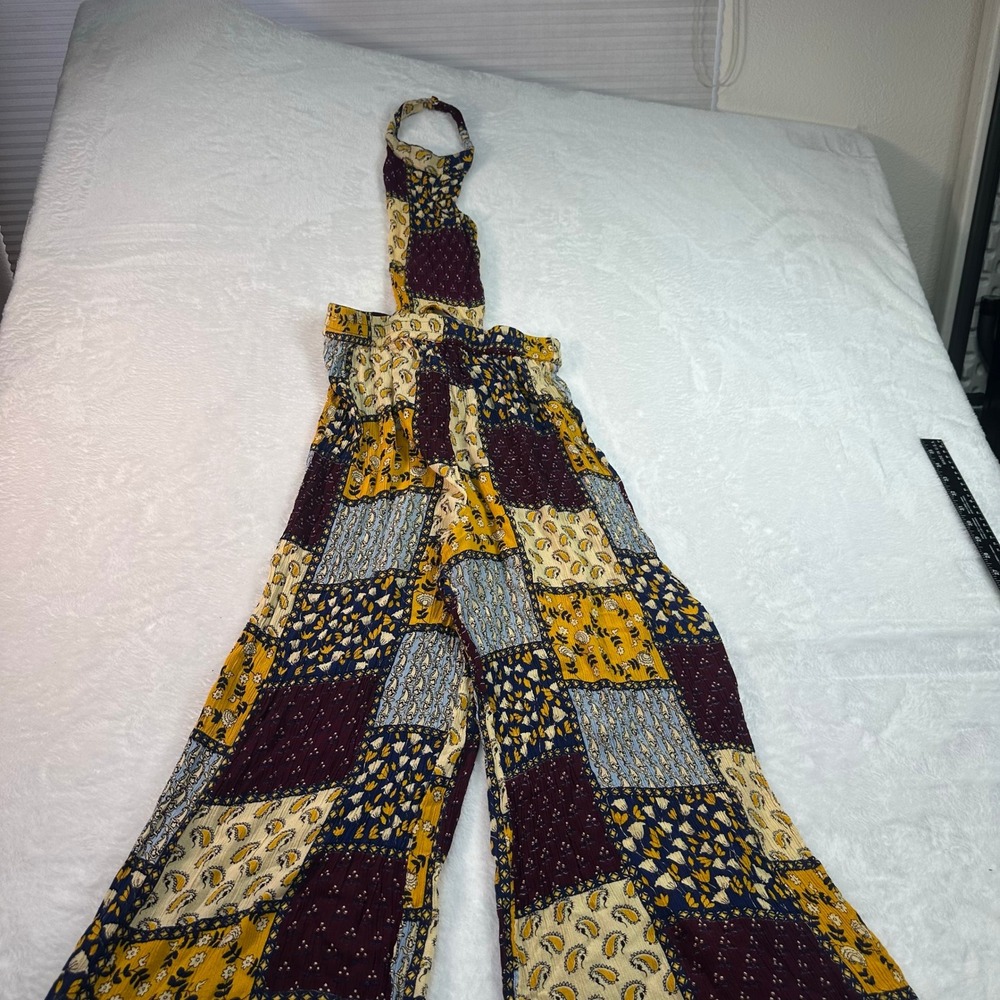 Earthbound Trading Co Jumpsuit Women Size M Multicolor Patchwork Halter Wide Leg - Picture 3 of 12